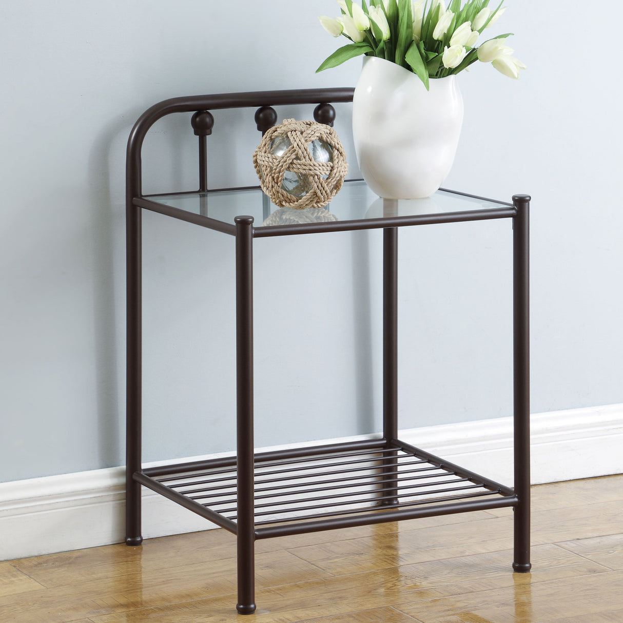 Livingston 1-shelf Nightstand with Glass Top Dark Bronze