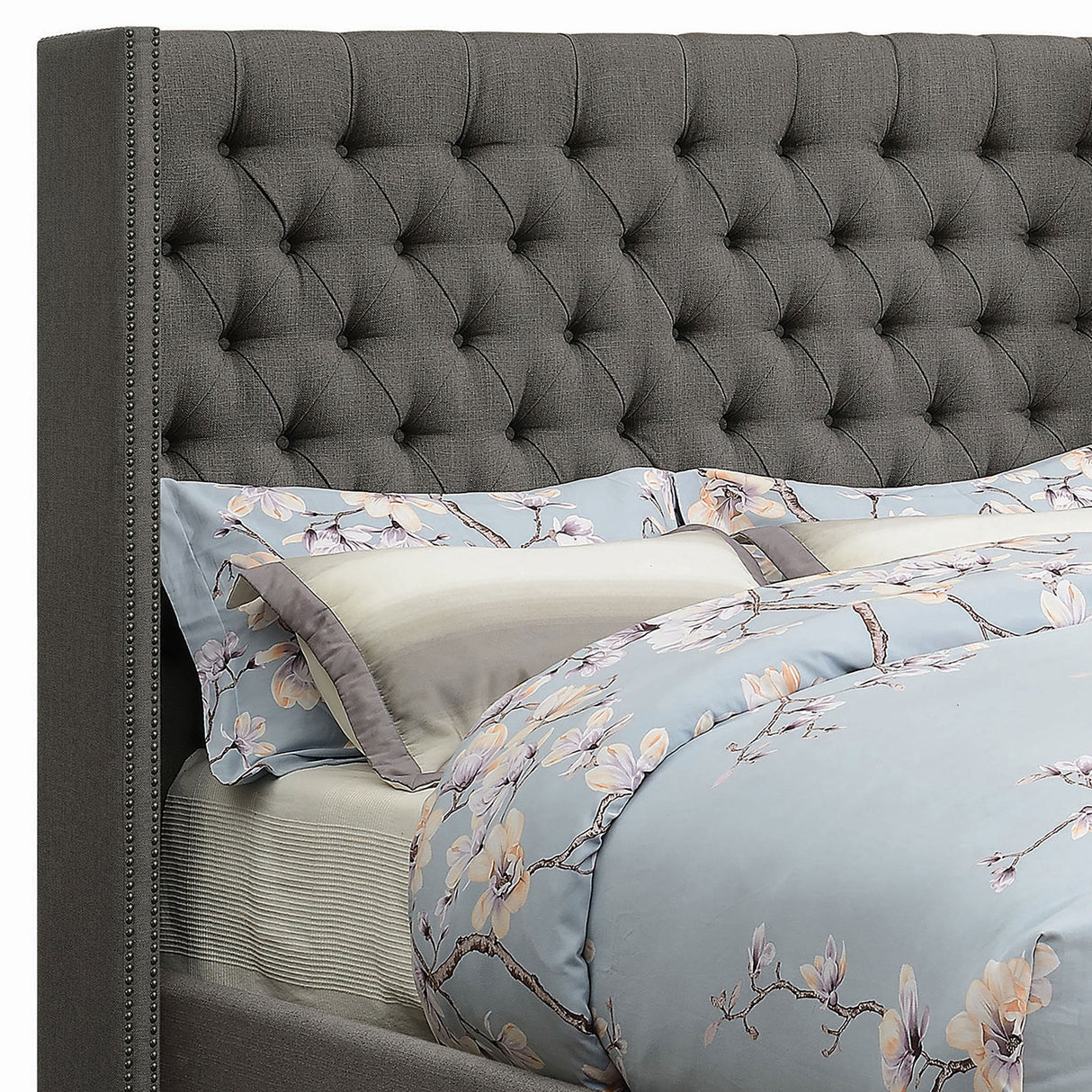 Bancroft Demi-wing Upholstered  Bed Grey