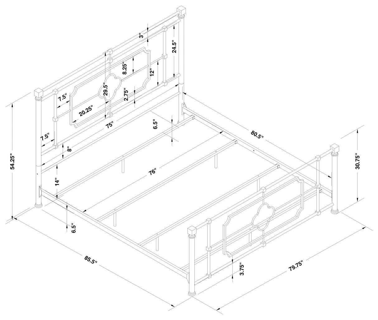 Paskay Metal Eastern King Open Frame Bed Weathered Black