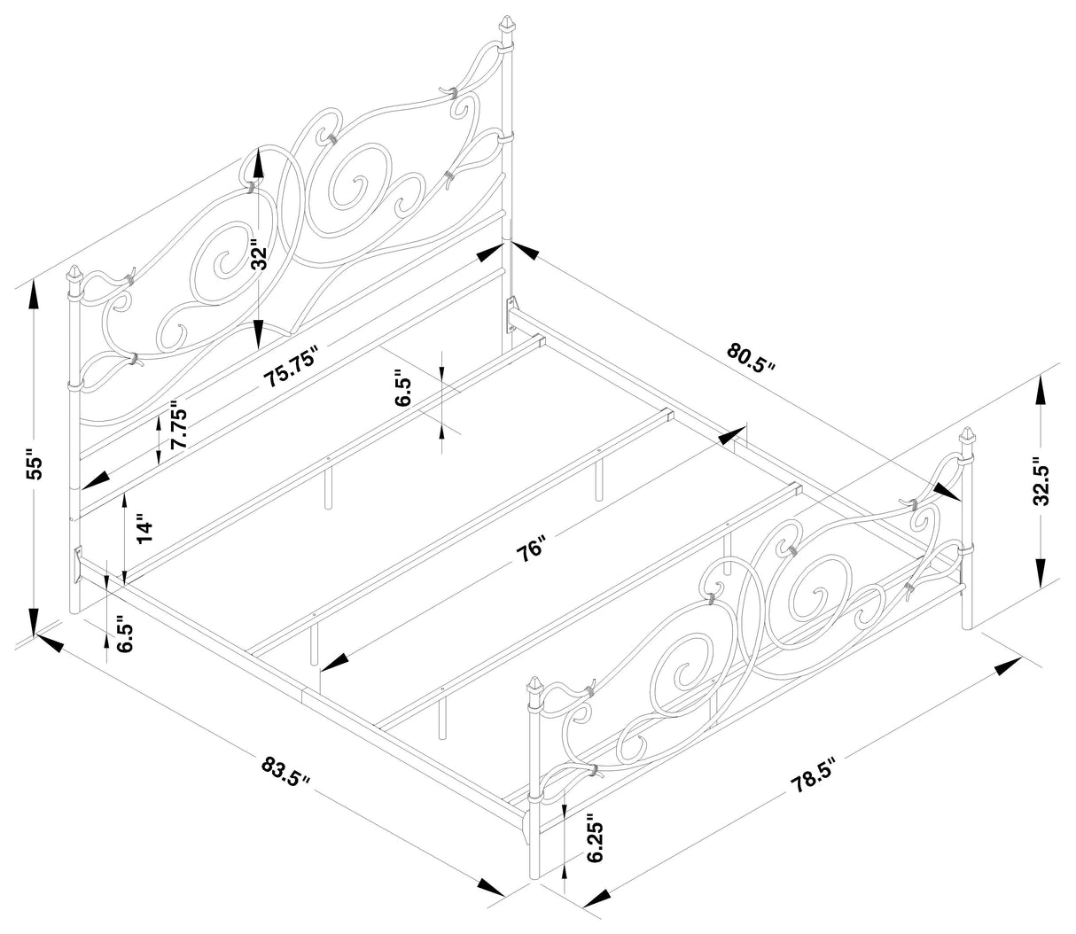 Parleys  Metal Bed with Scroll Headboard Dark Bronze