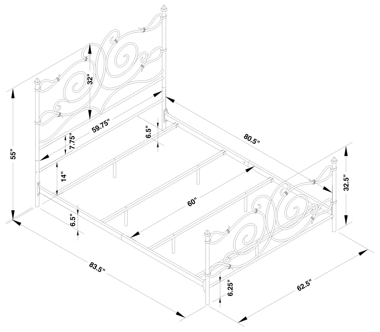 Parleys  Metal Bed with Scroll Headboard Dark Bronze