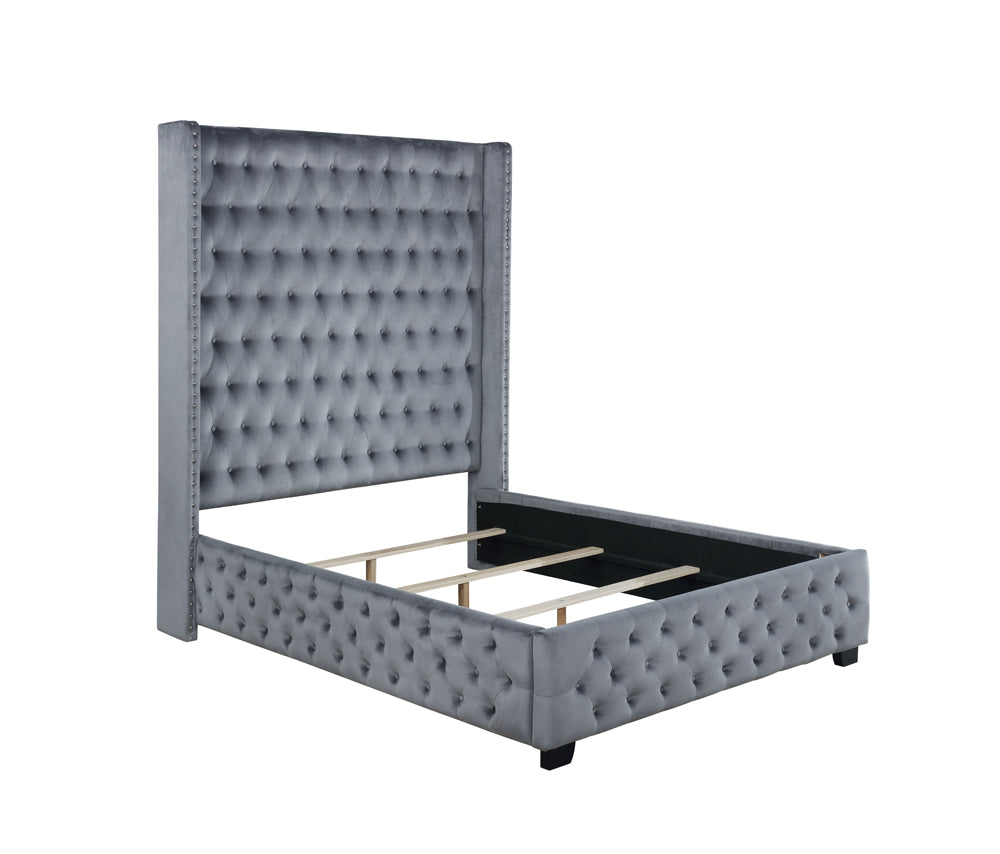 Rocori  Wingback Tufted Bed Grey