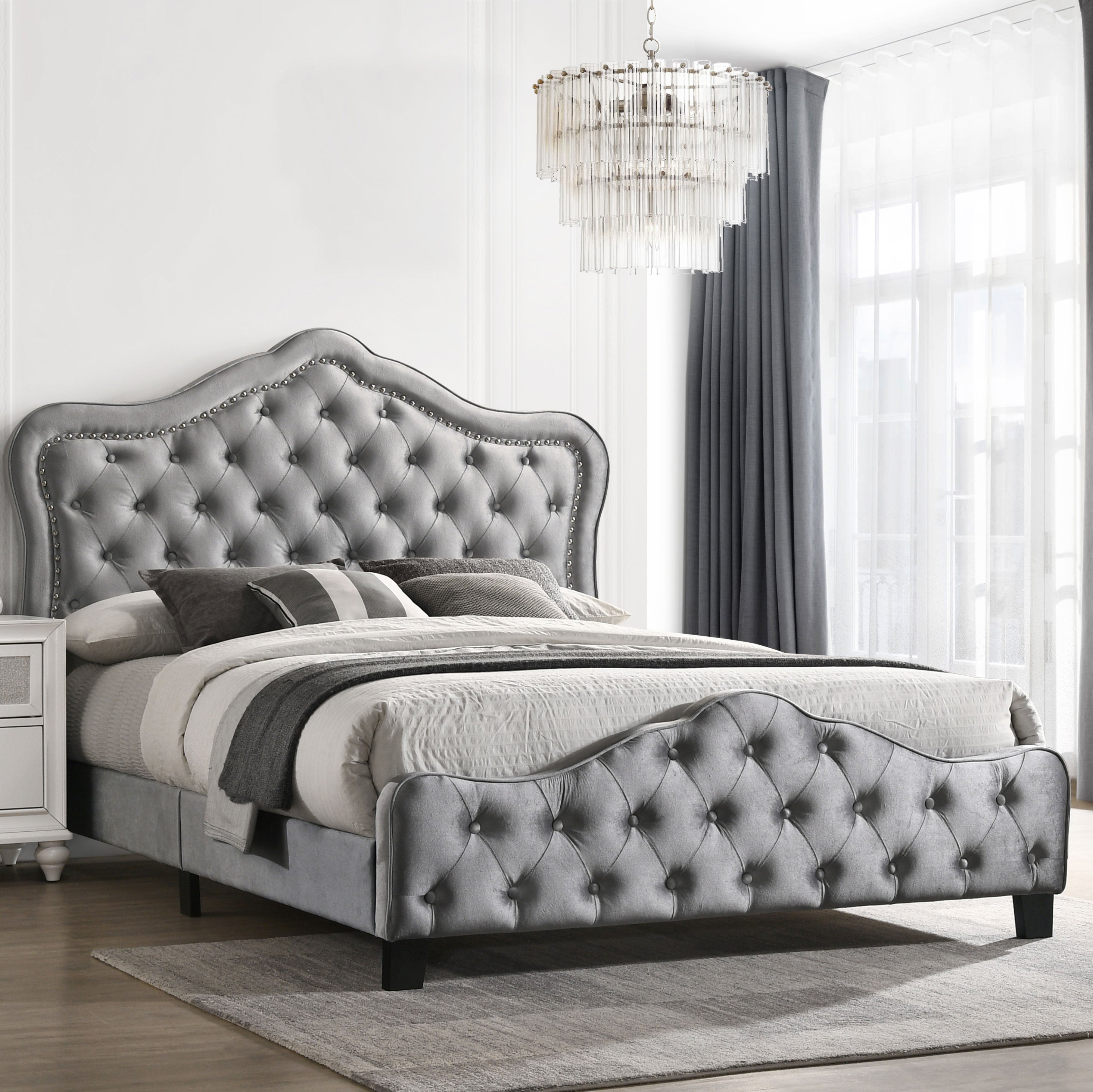 Bella Upholstered Tufted Panel Bed Grey