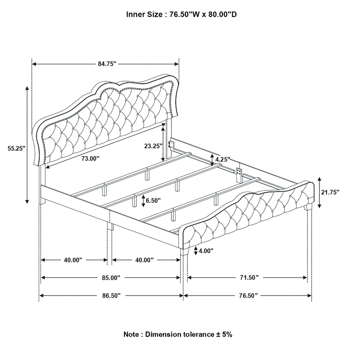 Bella Upholstered Tufted Panel Bed Grey