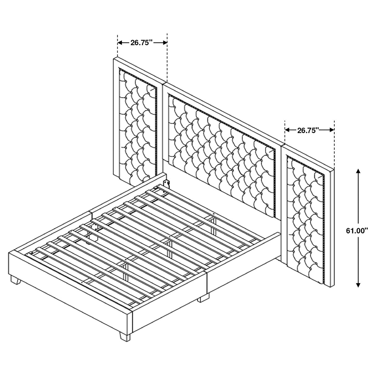 Hailey Upholstered Platform  Bed with Wall Panel Black