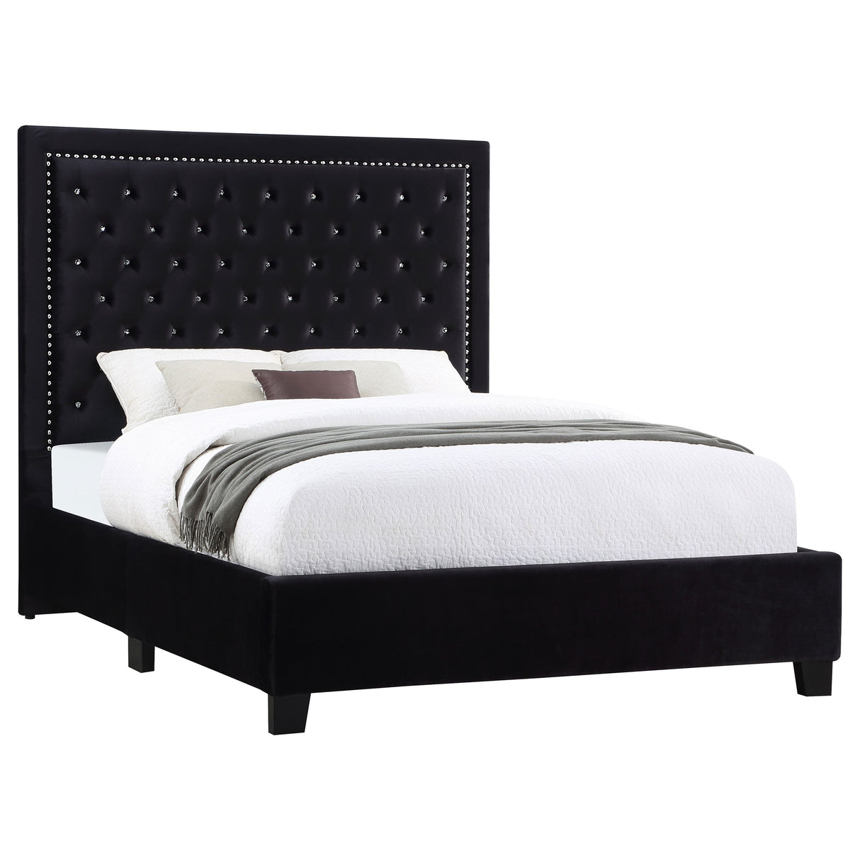 Hailey Upholstered Tufted Platform  Bed Black