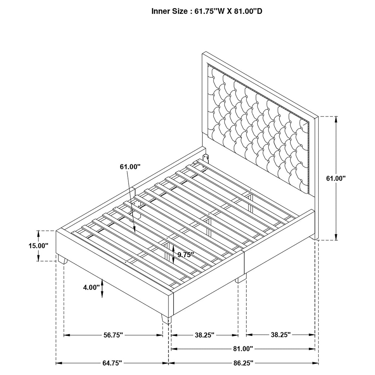 Hailey Upholstered Platform  Bed with Wall Panel Black