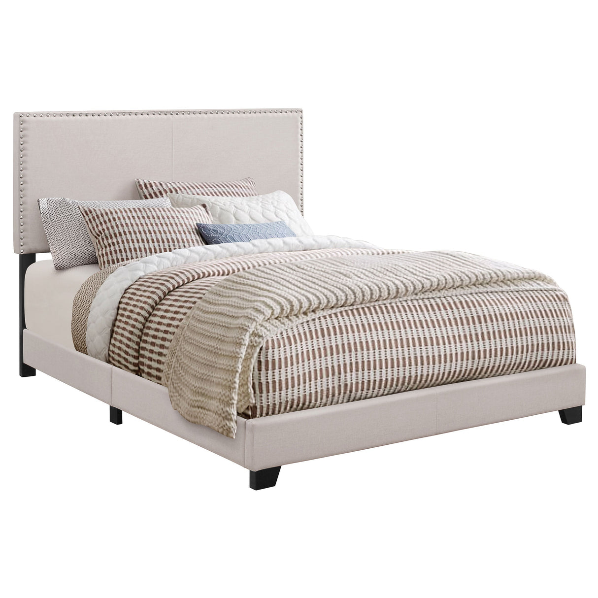 Boyd  Upholstered Bed with Nailhead Trim Ivory