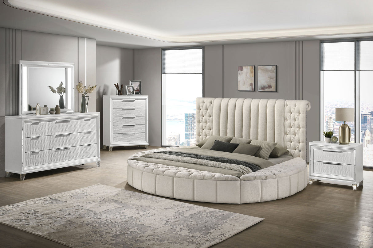 Sonya Upholstered  Round Storage Bed Ivory