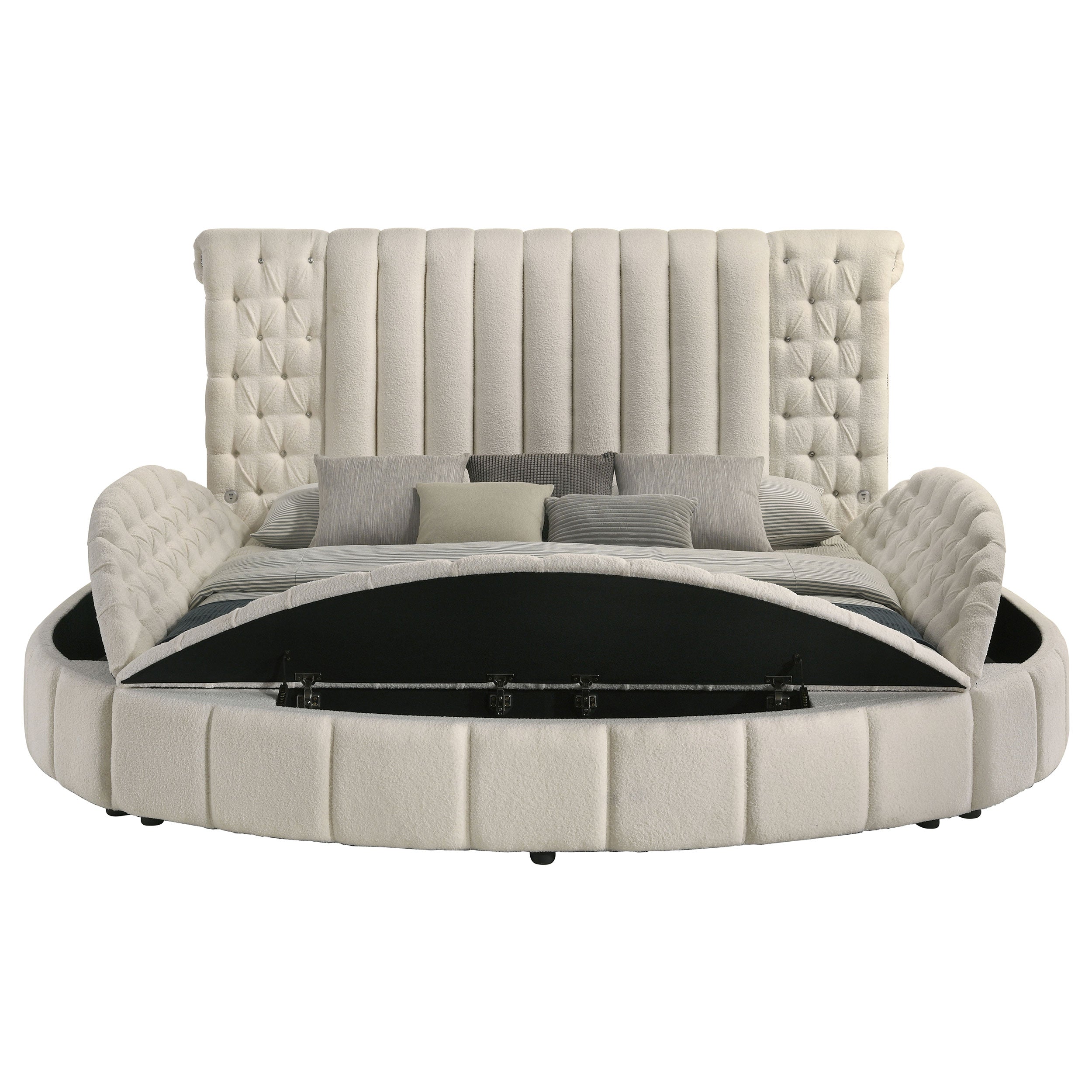 Sonya Upholstered  Round Storage Bed Ivory