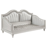 Evangeline Upholstered Twin Daybed with Faux Diamond Trim Silver and Ivory