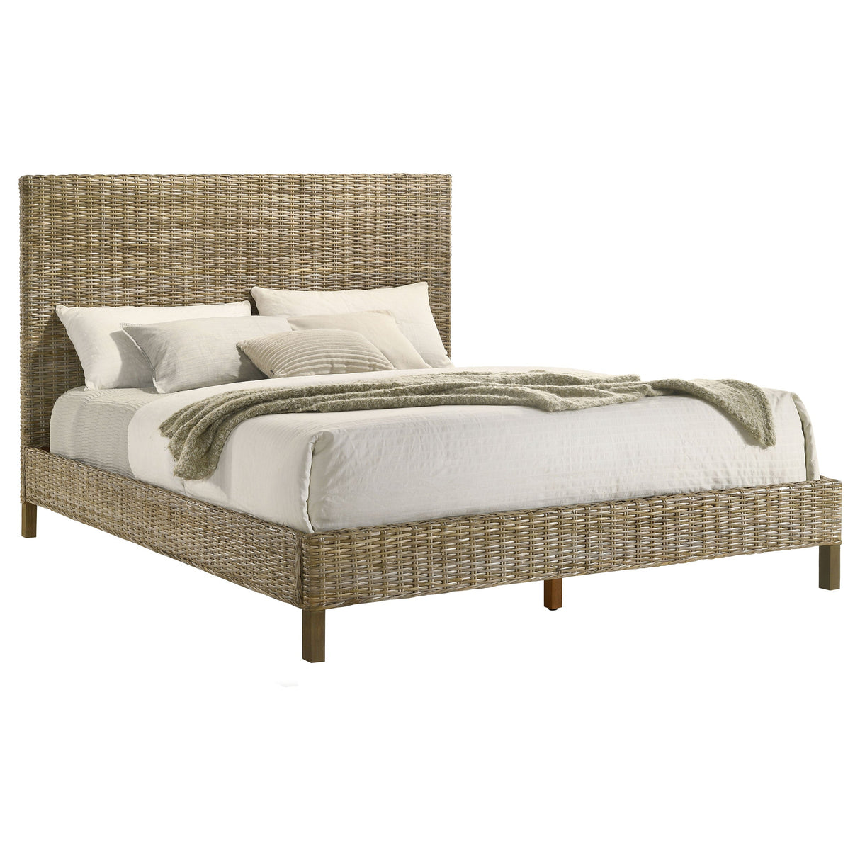 Zyla Woven Rattan  Panel Bed Kubu Grey