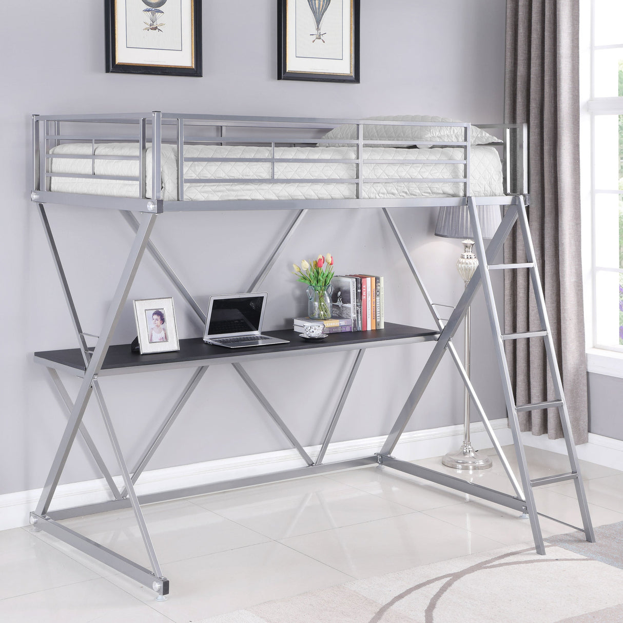 Hyde Twin Workstation Loft Bed Silver