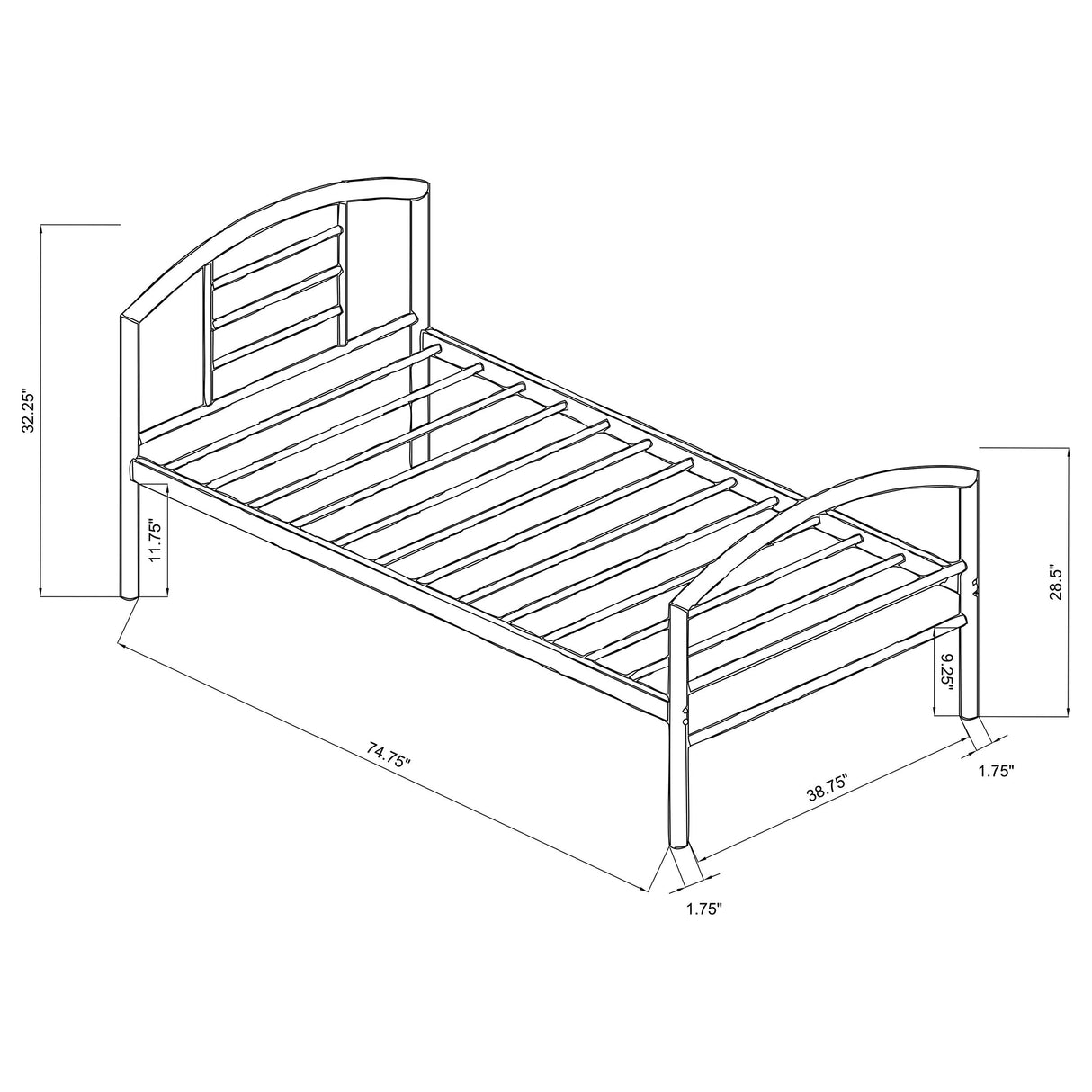 Baines Twin Metal Bed with Arched Headboard Black