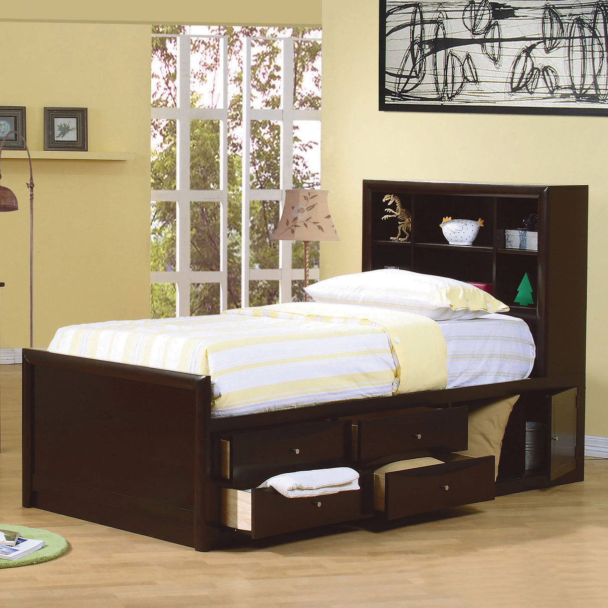 Phoenix Twin Bookcase Bed with Underbed Storage Cappuccino