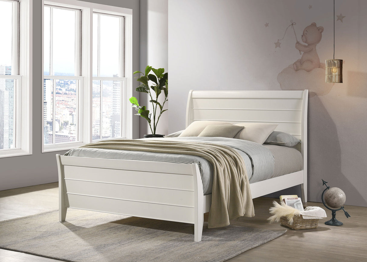 Selena Twin Sleigh Platform Bed Cream White