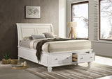 Selena Twin Sleigh Bed with Footboard Storage Cream White