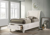 Selena Twin Sleigh Bed with Footboard Storage Cream White