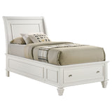 Selena Twin Sleigh Bed with Footboard Storage Cream White