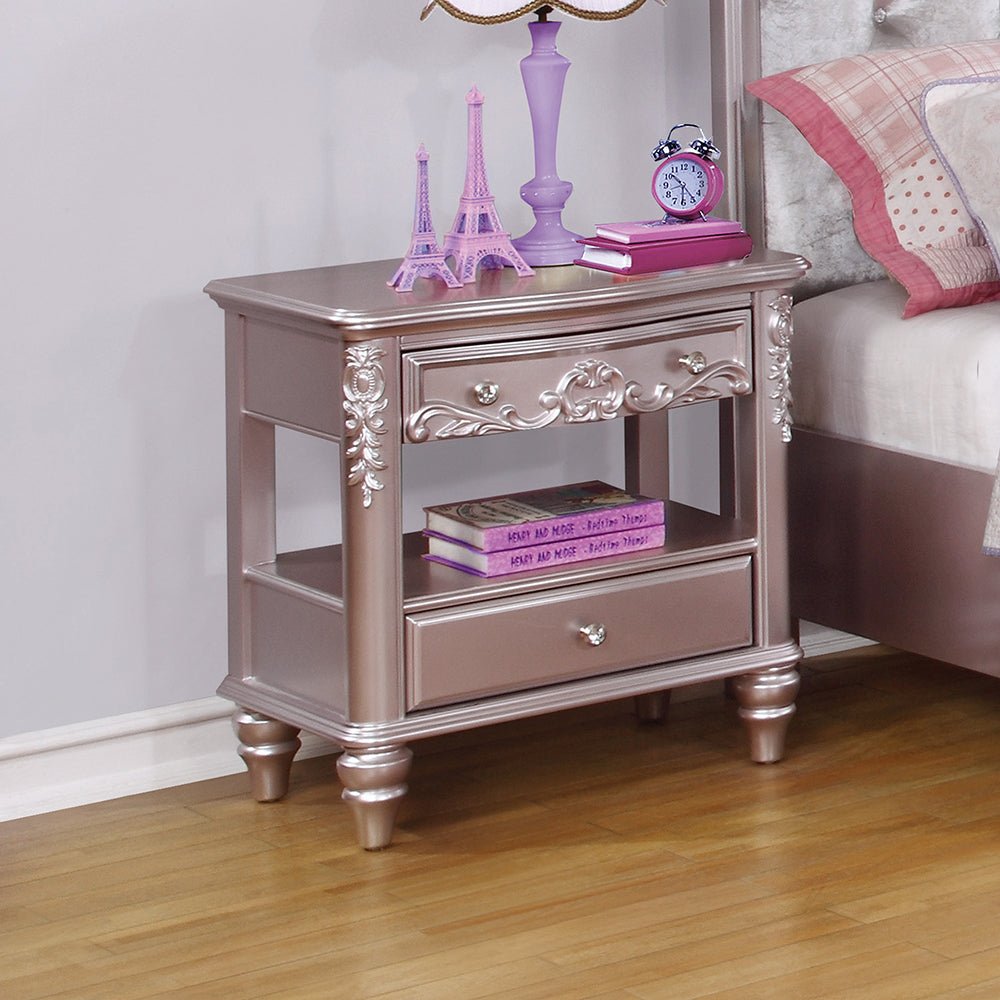 Caroline 2-drawer Rectangular Nightstand Metallic Lilac