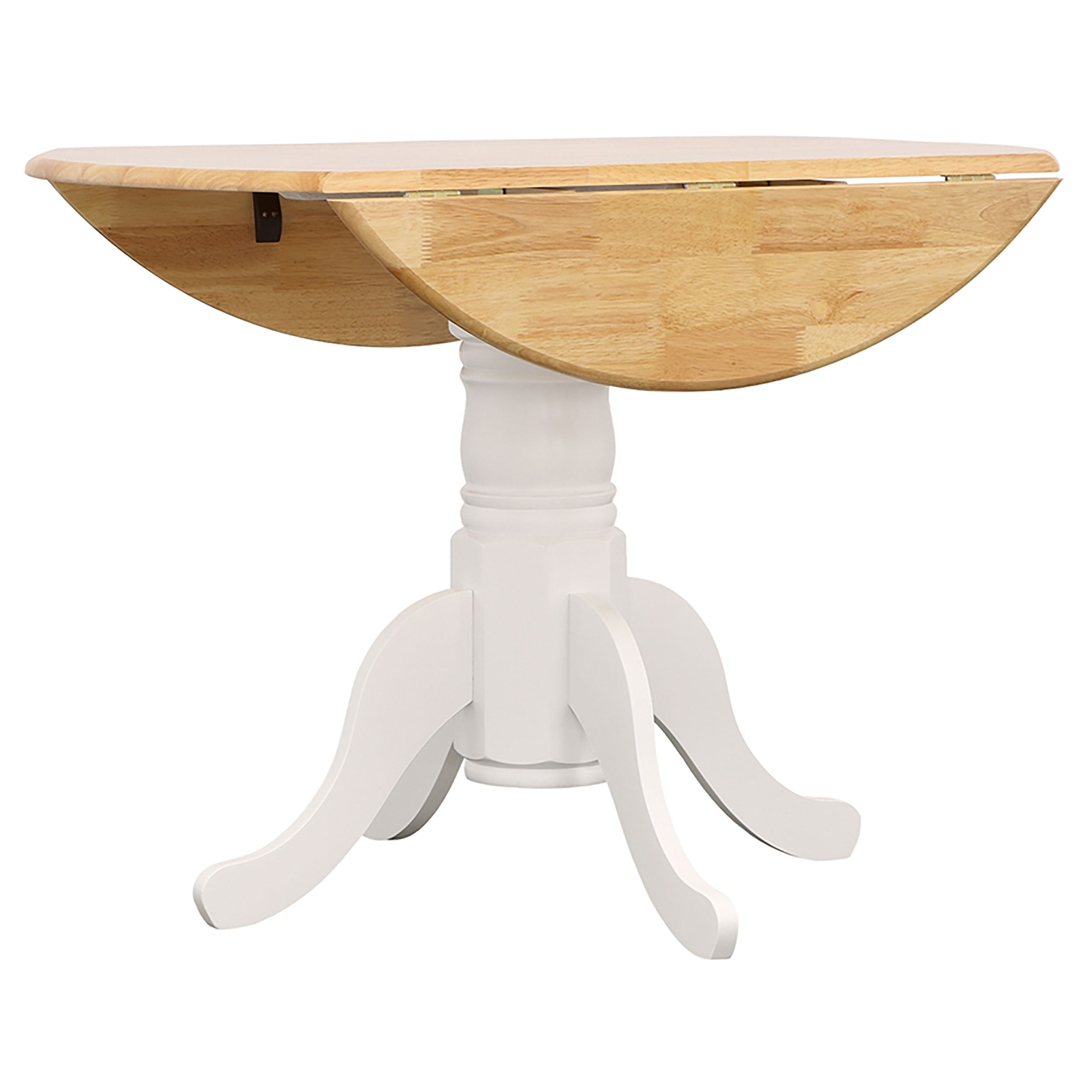 Allison Drop Leaf Round Dining Table Natural Brown and White