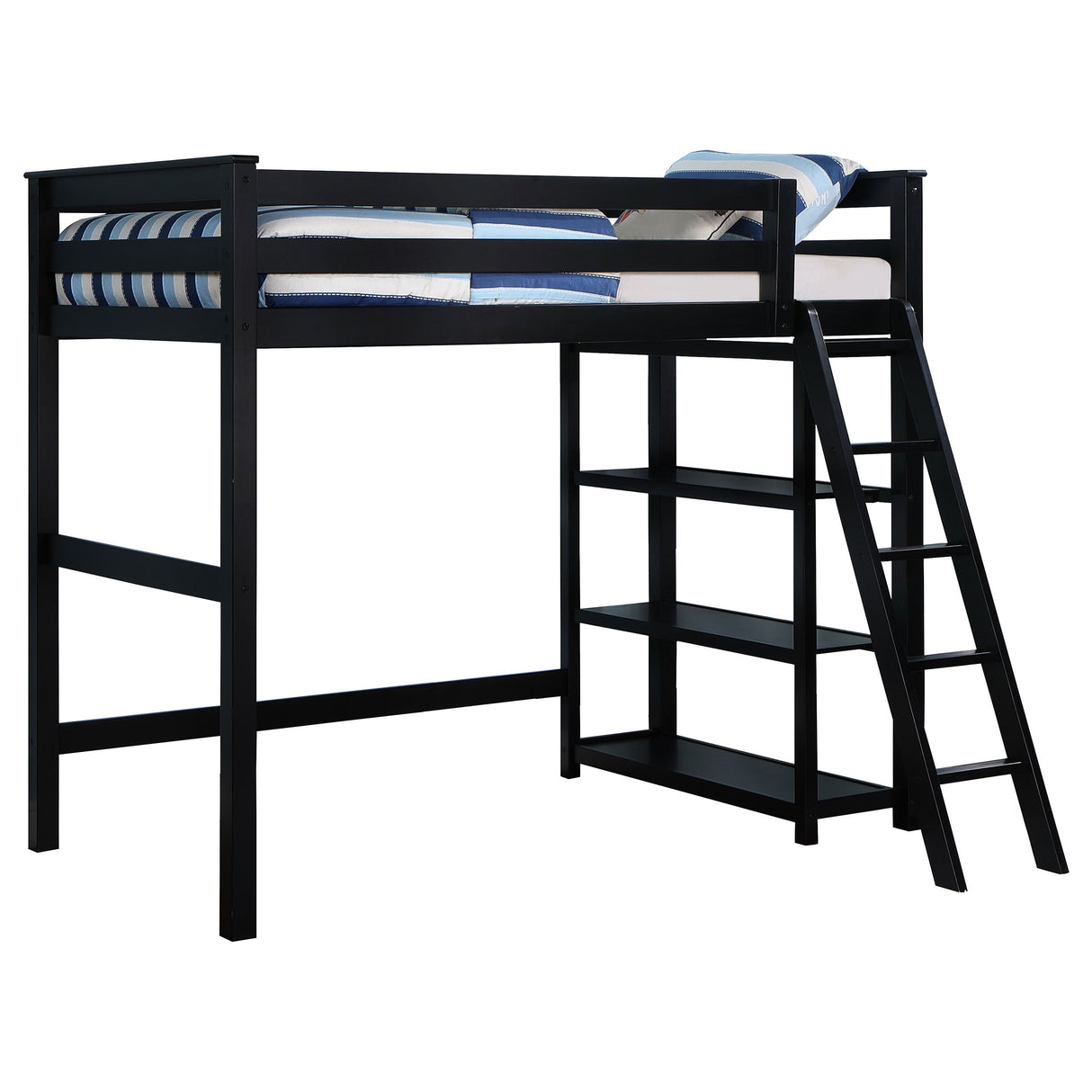 Anica 3-shelf Wood Twin Loft Bed Black