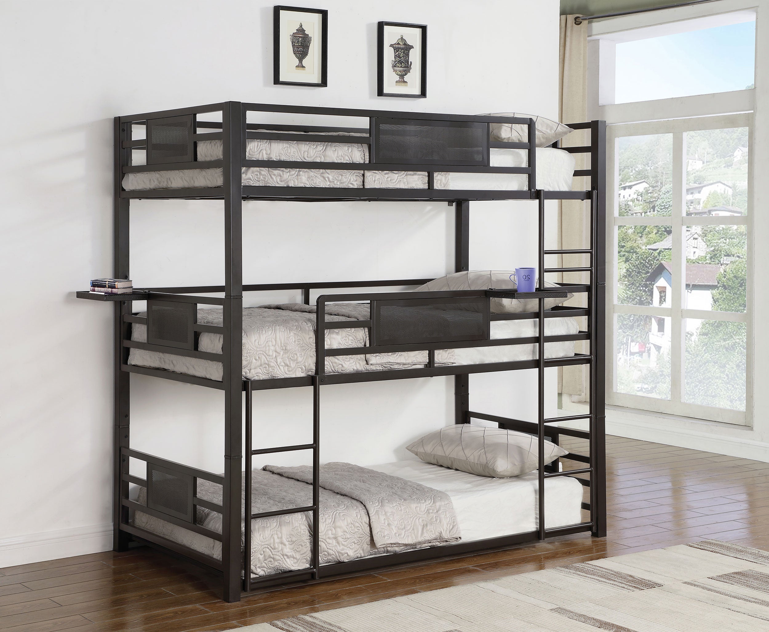 Rogen Twin Triple Bunk Bed Dark Bronze