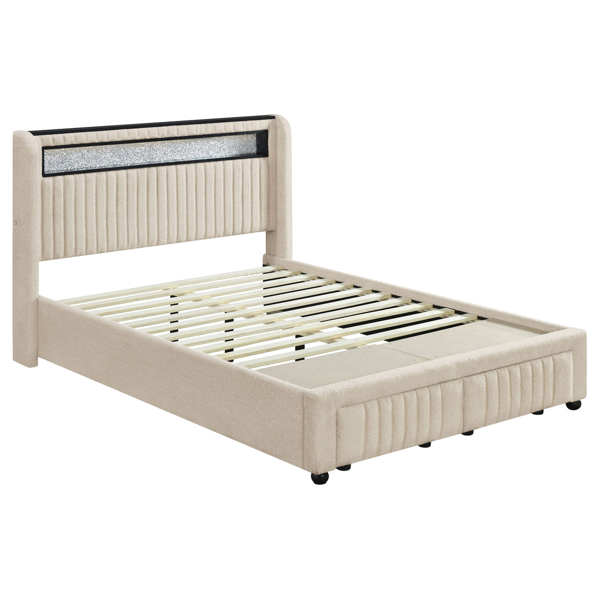 Madison Upholstered LED Twin Storage Platform Bed Cream