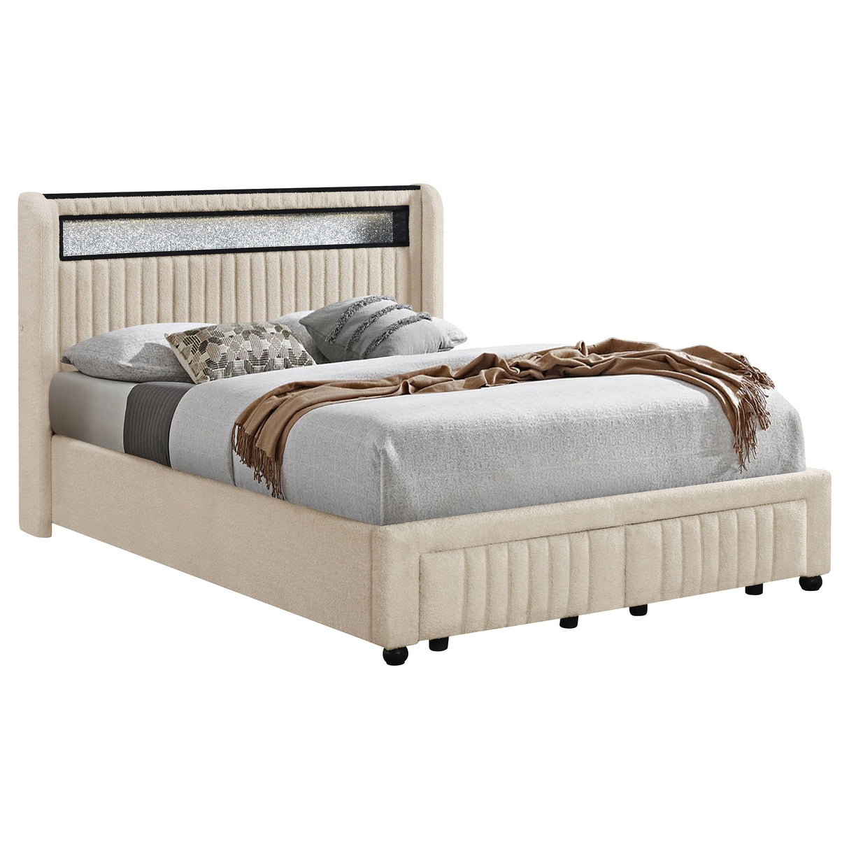 Madison Upholstered LED Twin Storage Platform Bed Cream