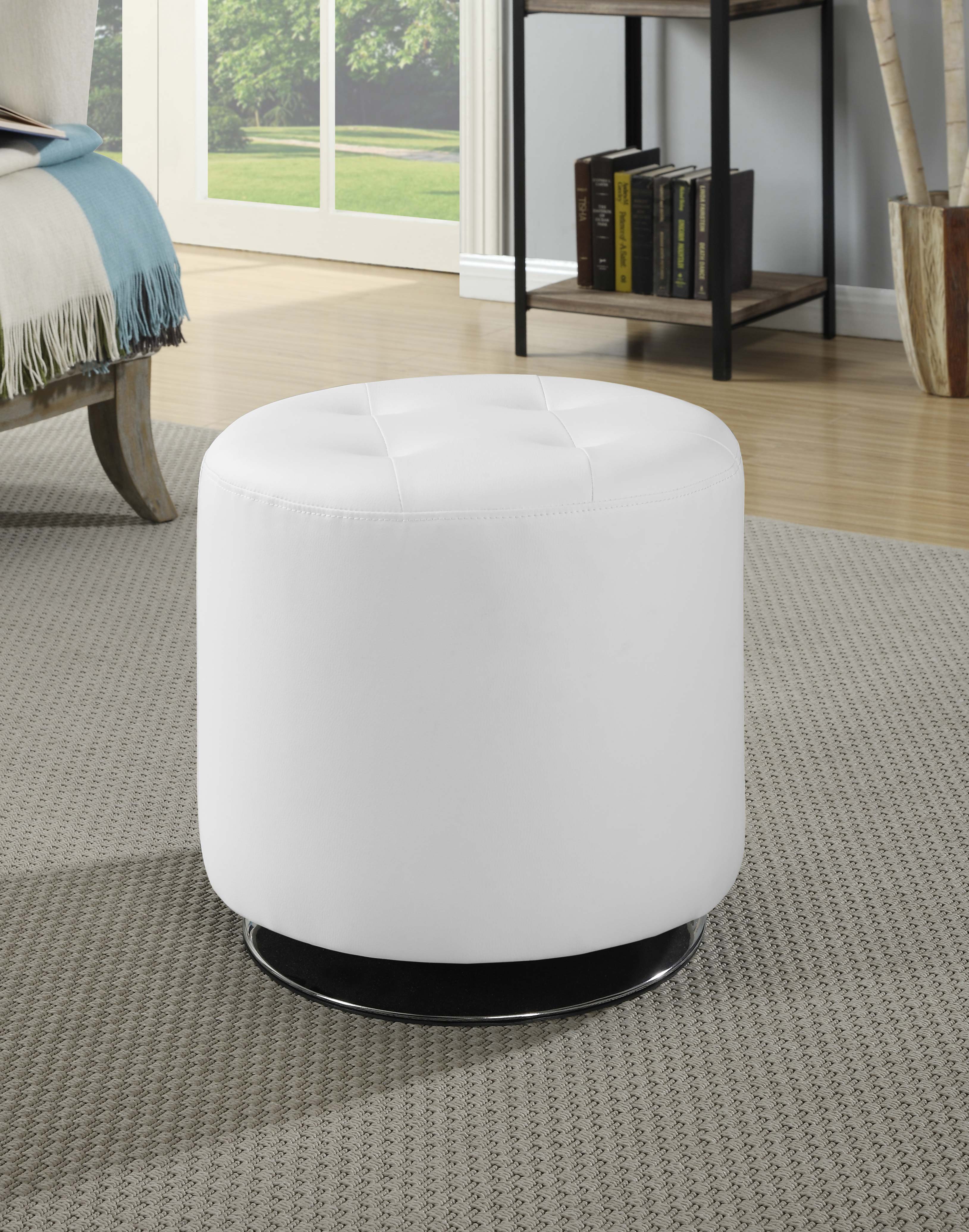 Bowman Round Upholstered Ottoman White