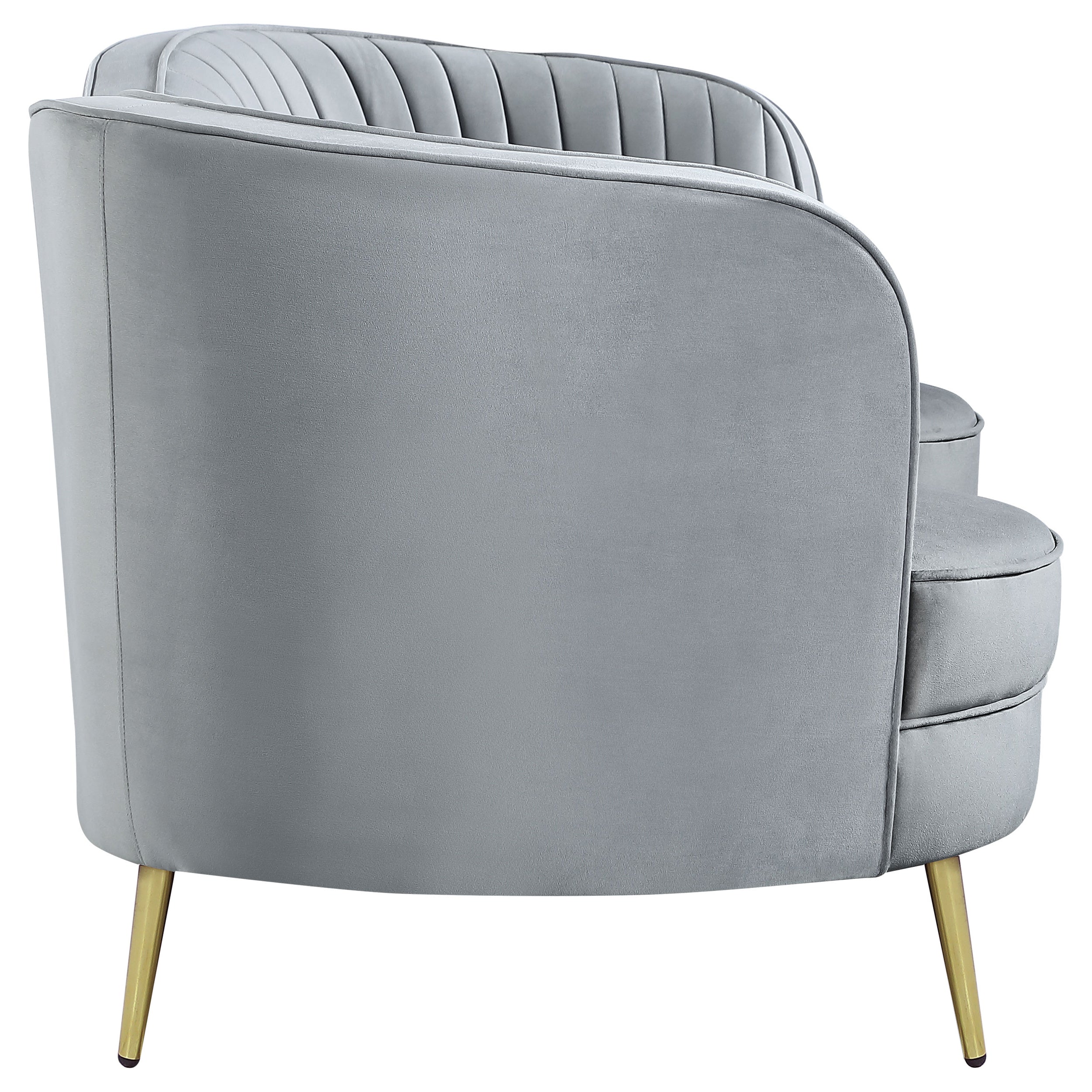 Sophia Upholstered Loveseat with Camel Back Grey and Gold