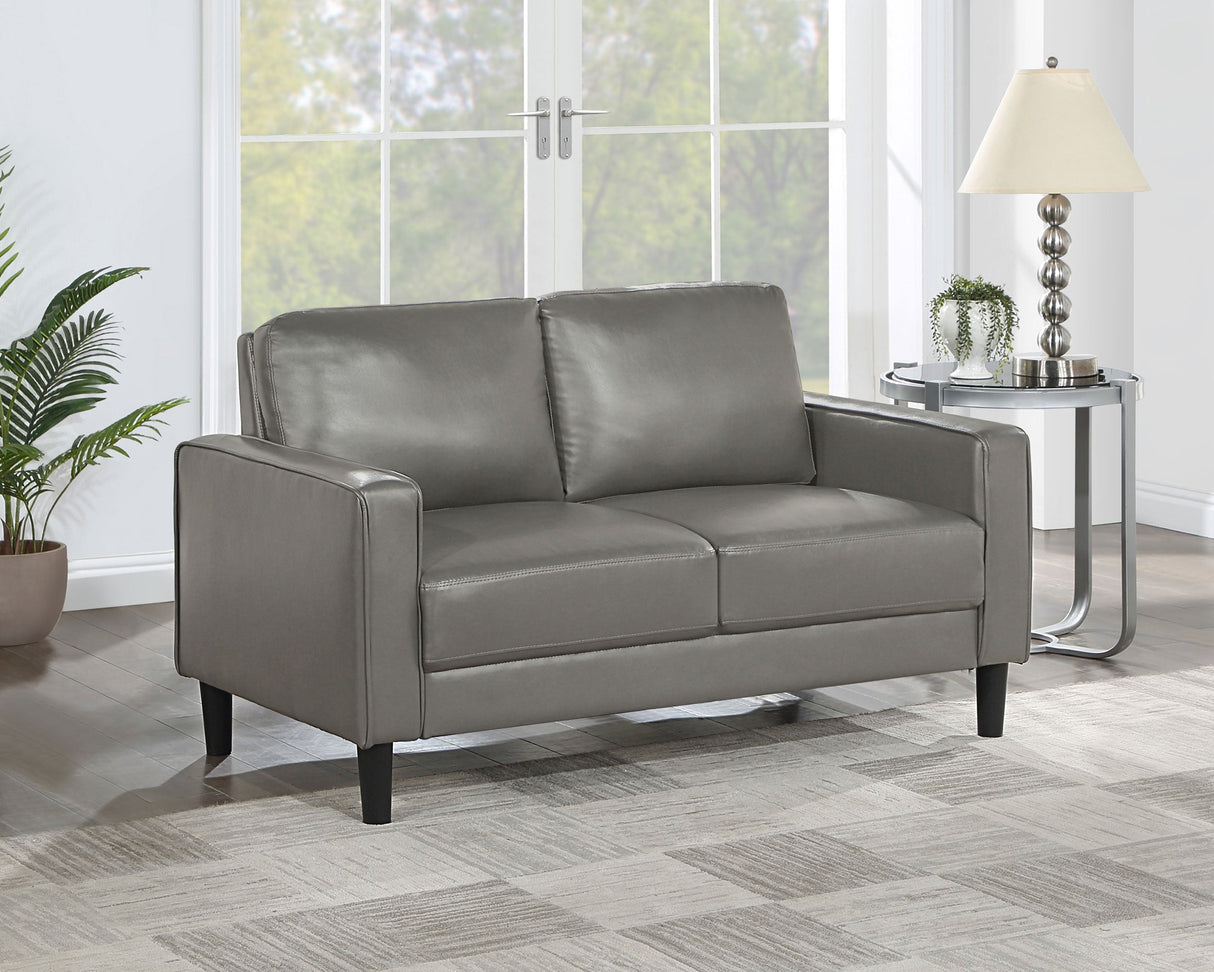 Ruth Upholstered Track Arm Faux Leather Loveseat Grey