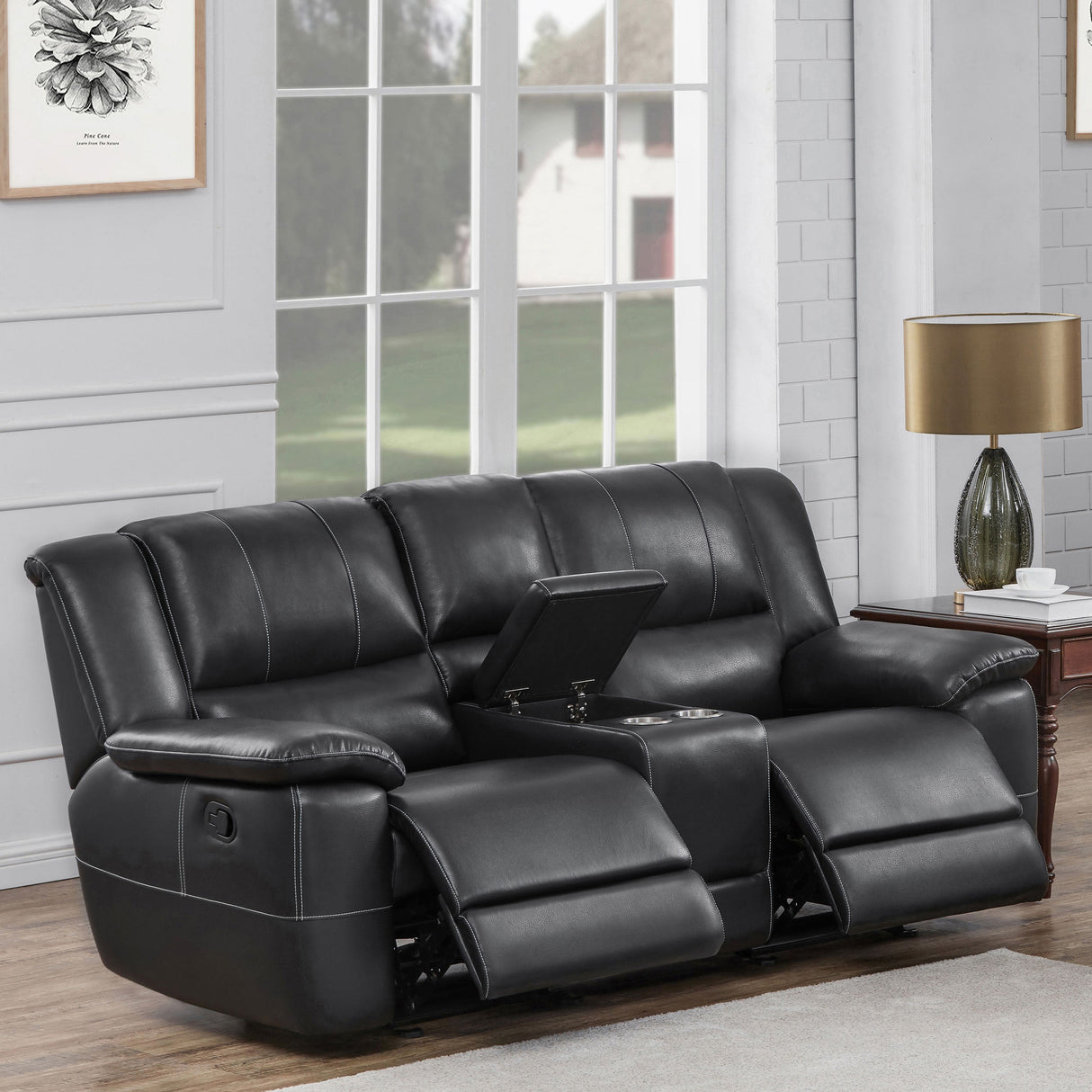 Lee Glider Loveseat with Console Black