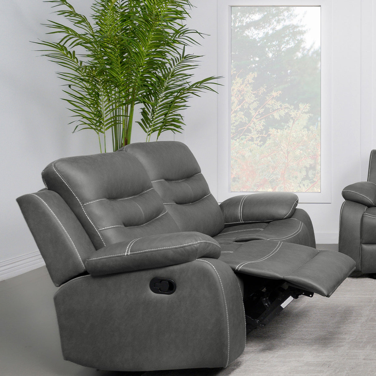 Nova Upholstered Motion Reclining Loveseat Dark Grey