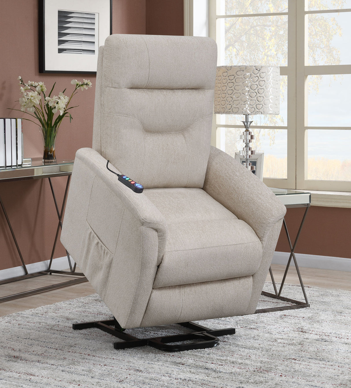 Henrietta Power Lift Recliner with Storage Pocket Beige