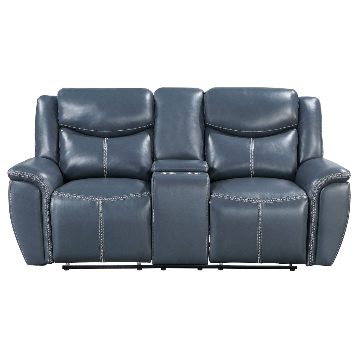 Sloane Upholstered Motion Reclining Loveseat with Console Blue