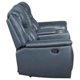 Sloane Upholstered Motion Reclining Loveseat with Console Blue