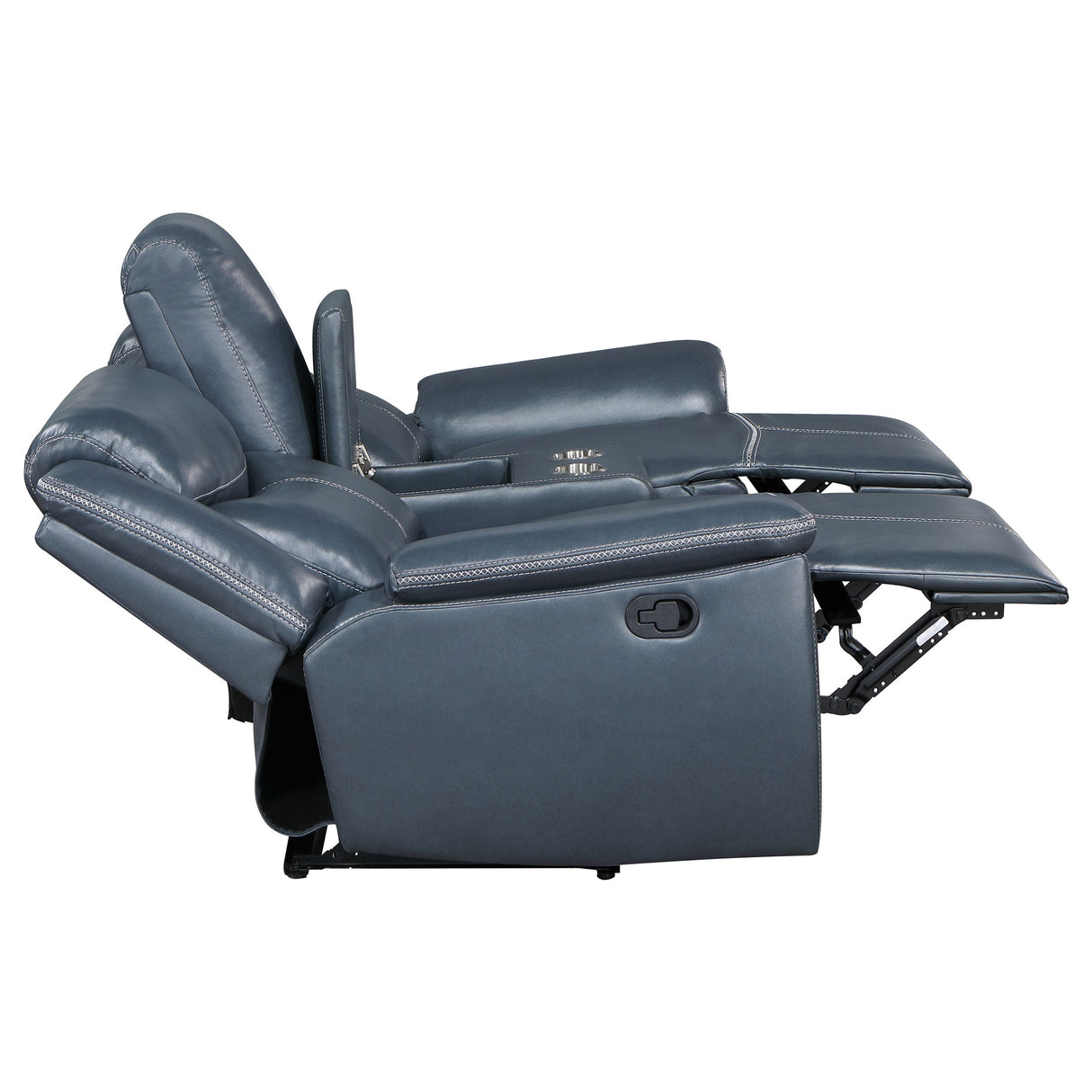 Sloane Upholstered Motion Reclining Loveseat with Console Blue