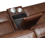 Southwick Pillow Top Arm Power Loveseat with Console Saddle Brown