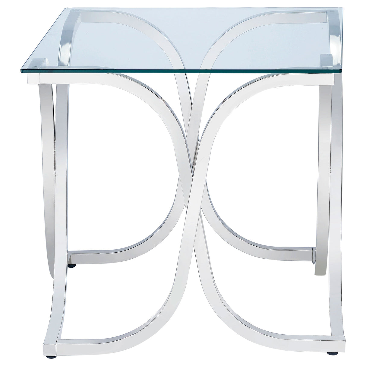 Tess Curved X-shaped End Table Nickel and Clear