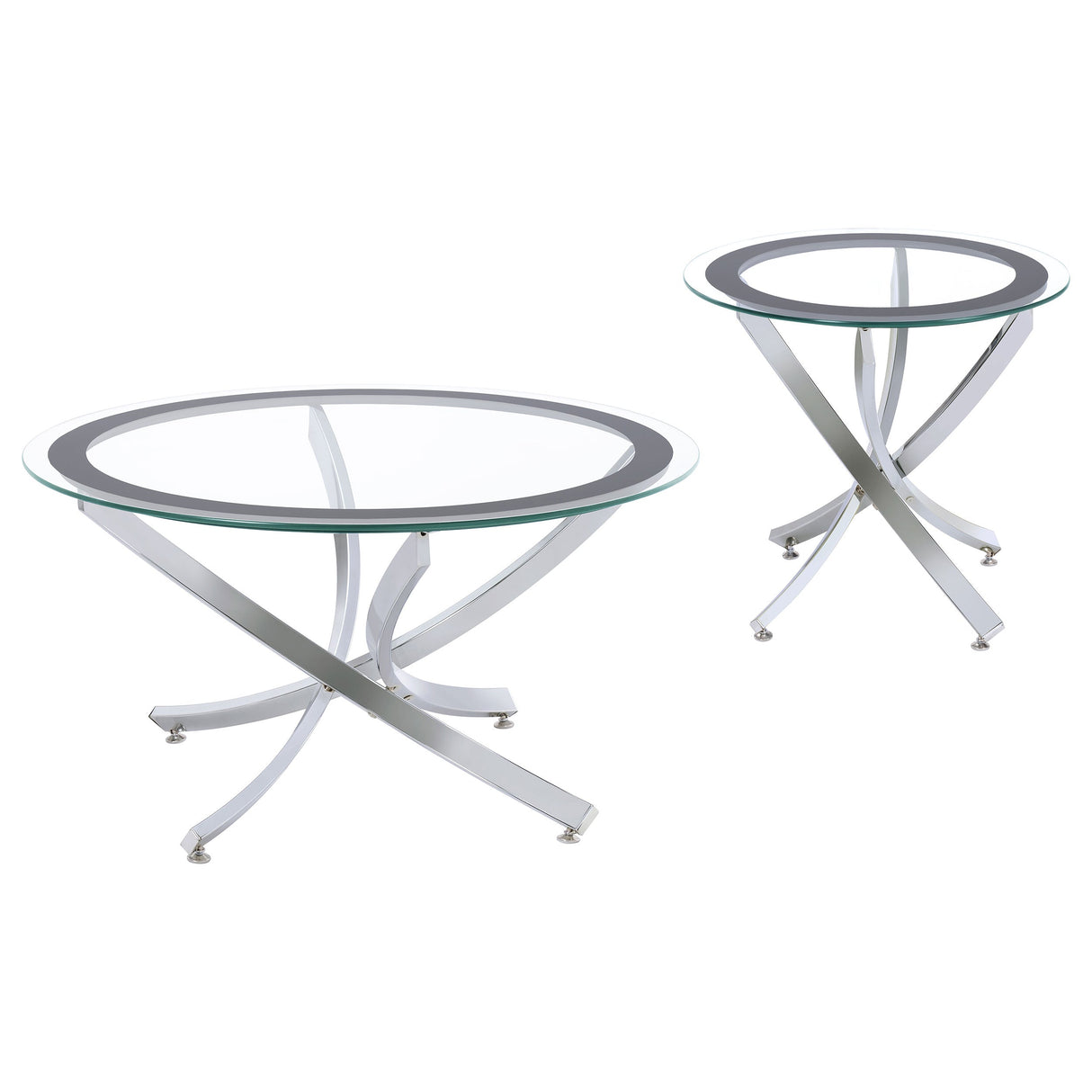 Brooke  Round Glass Top Coffee Table Set Chrome