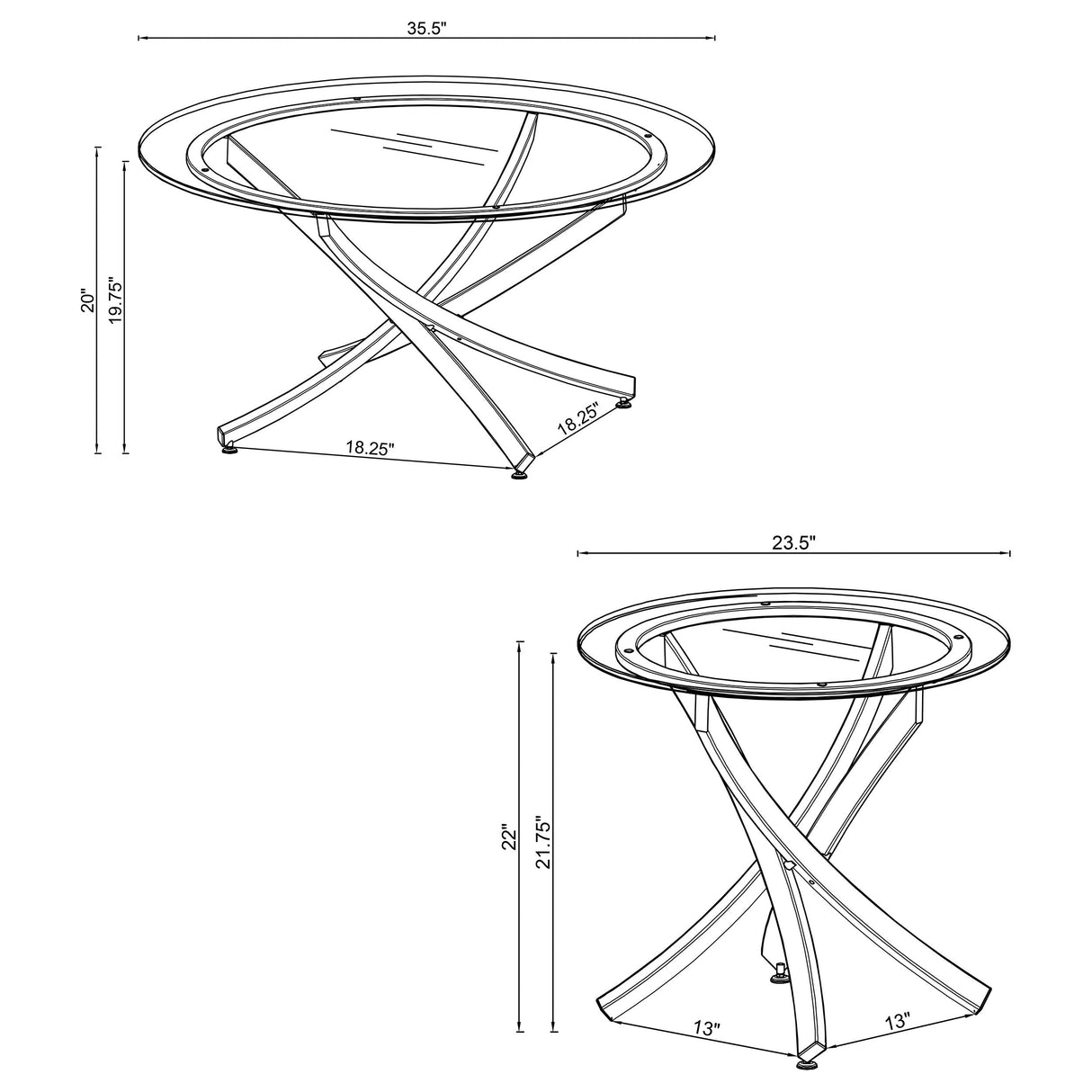 Brooke  Round Glass Top Coffee Table Set Chrome