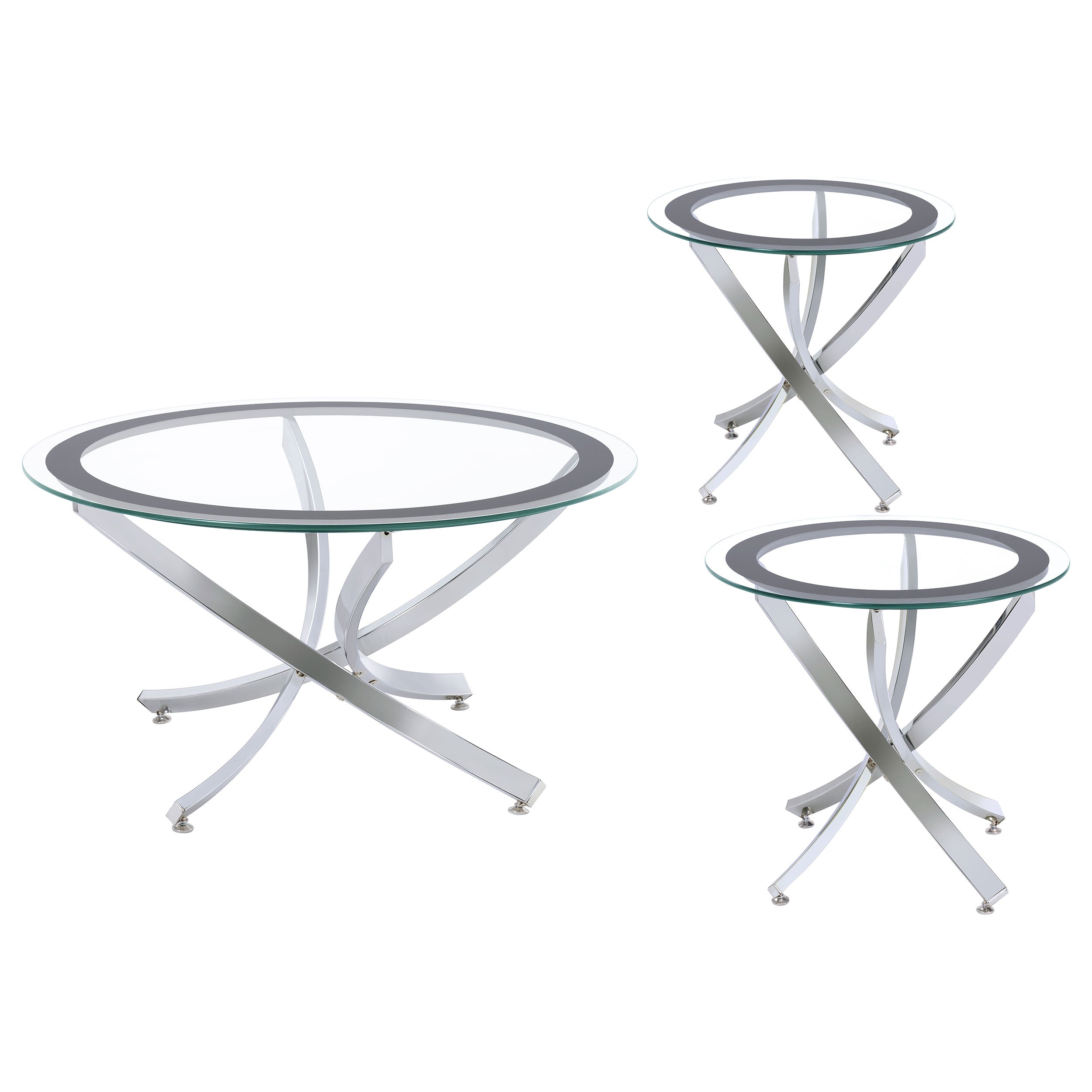 Brooke  Round Glass Top Coffee Table Set Chrome