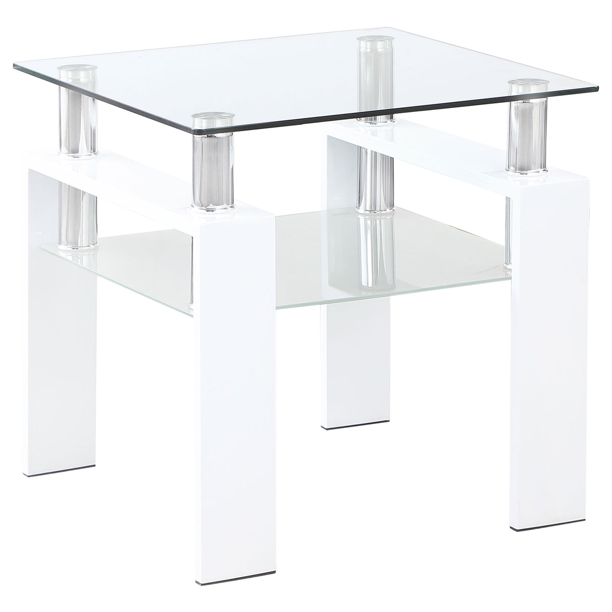 Dyer Square Glass Top End Table With Shelf White