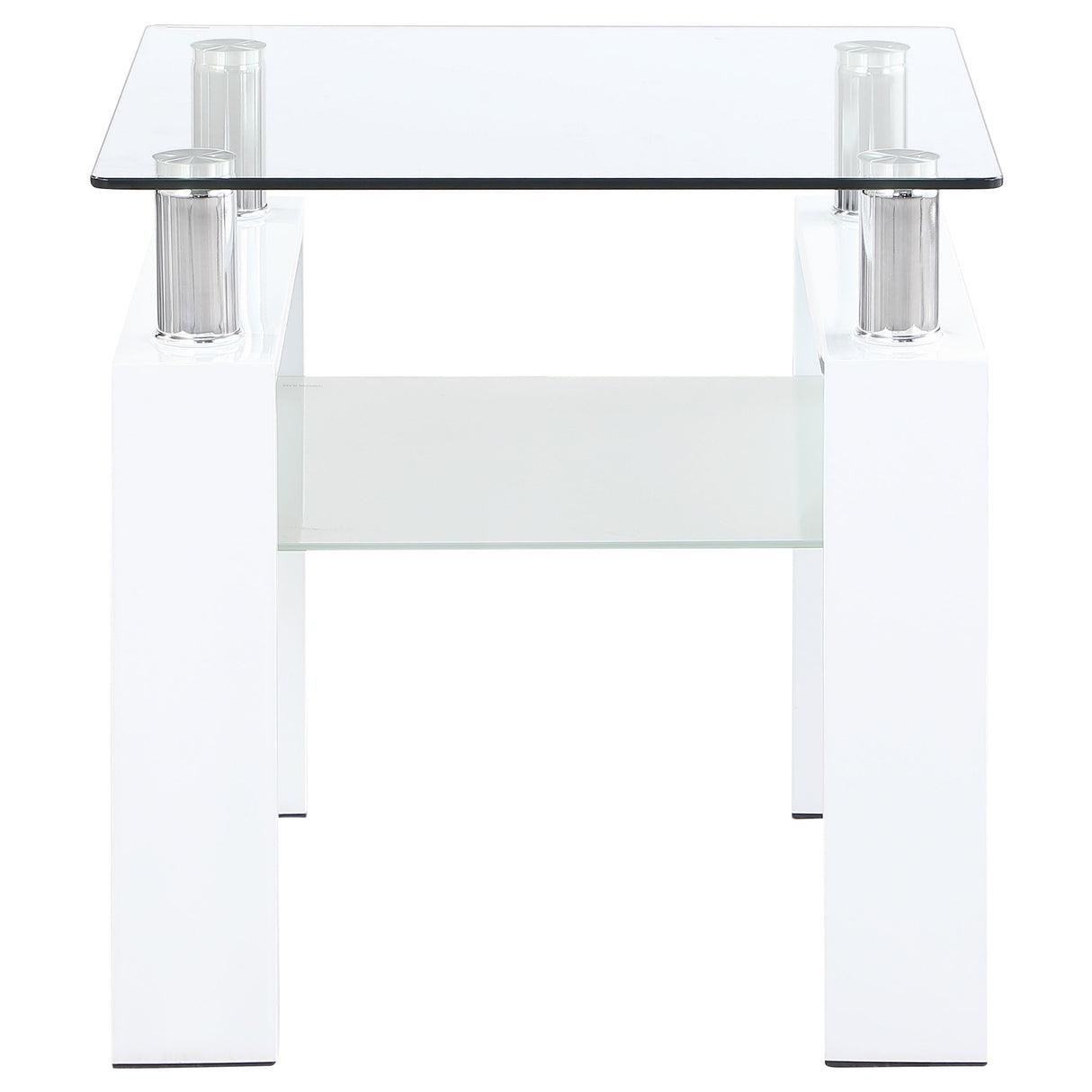 Dyer Square Glass Top End Table With Shelf White