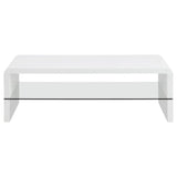 Airell Rectangular Coffee Table with Glass Shelf White High Gloss