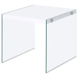 Opal Square End Table With Clear Glass Legs White High Gloss