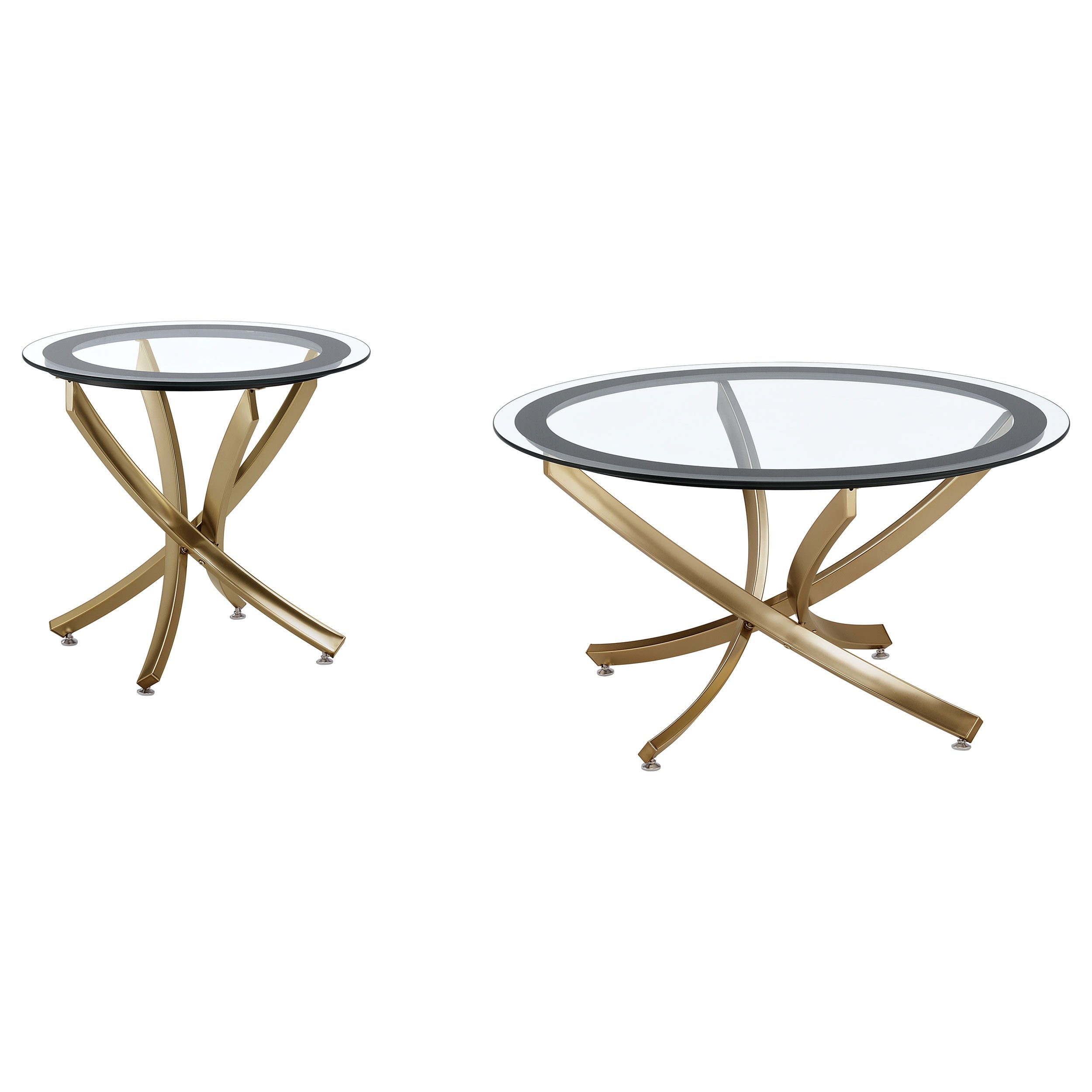 Brooke  Round Glass Top Coffee Table Set Brass