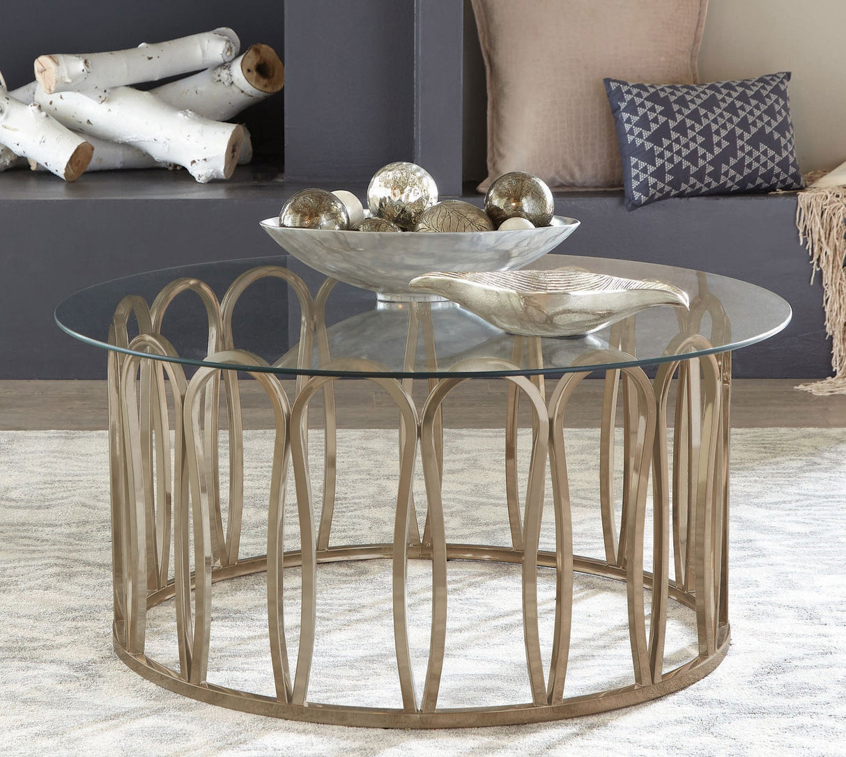 Monett Round Coffee Table Chocolate Chrome and Clear