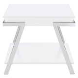 Marcia Wood Rectangular End Table White High Gloss and Chrome